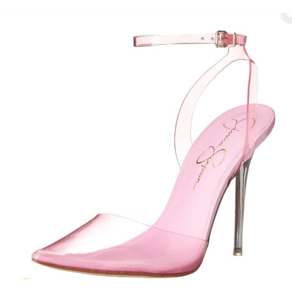 Jessica Simpson Pink Clear Pointed Toe Ankle Strap Stiletto Heels